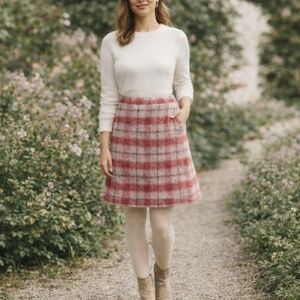 Boden Skirt Tartan Check Skirt Red Pink Collegiate Preppy Size 14L 14 Long